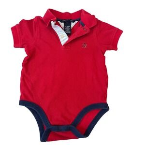Vintage Tommy Hilfiger Red Polo Bodysuit 100% Cotton Baby Onesie Preppy 12-18M